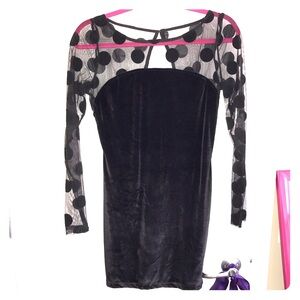BCBG Velvet with Polka Dot Mesh Top Dress